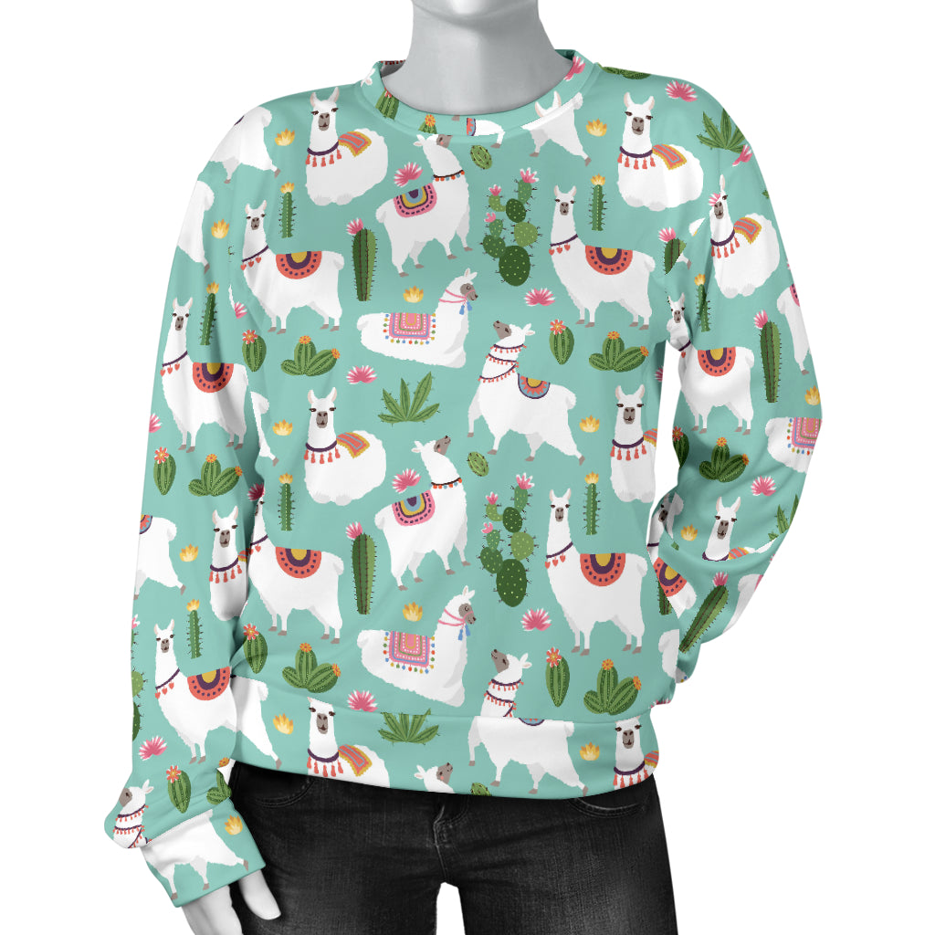 Llama with Cactus Themed Print Women Long Sleeve Sweatshirt