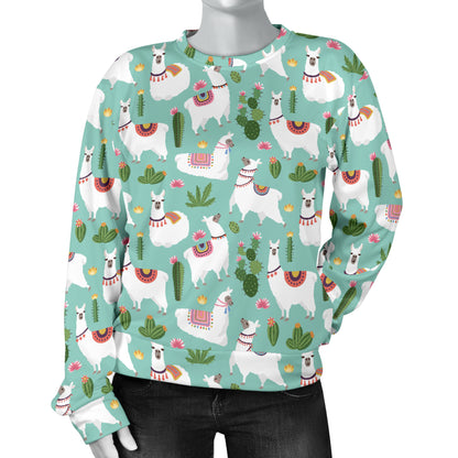 Llama with Cactus Themed Print Women Long Sleeve Sweatshirt