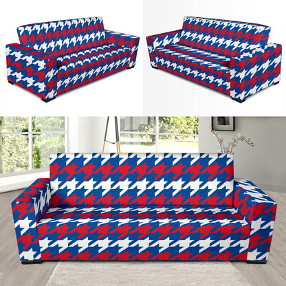 Patriotic Houndstooth Pattern Print Design A02 Sofa Slipcover