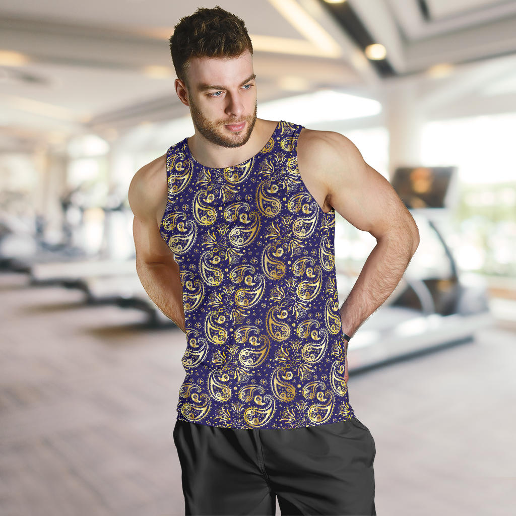 Paisley Blue Yellow Design Print Men Tank Top