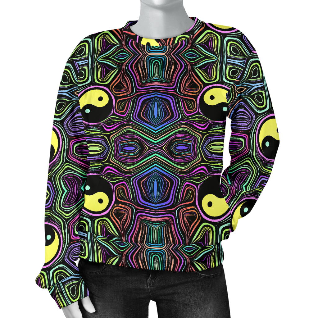 Yin Yang Neon Color Design Print Women Long Sleeve Sweatshirt
