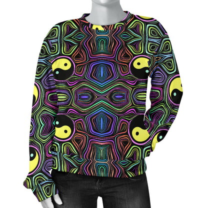 Yin Yang Neon Color Design Print Women Long Sleeve Sweatshirt