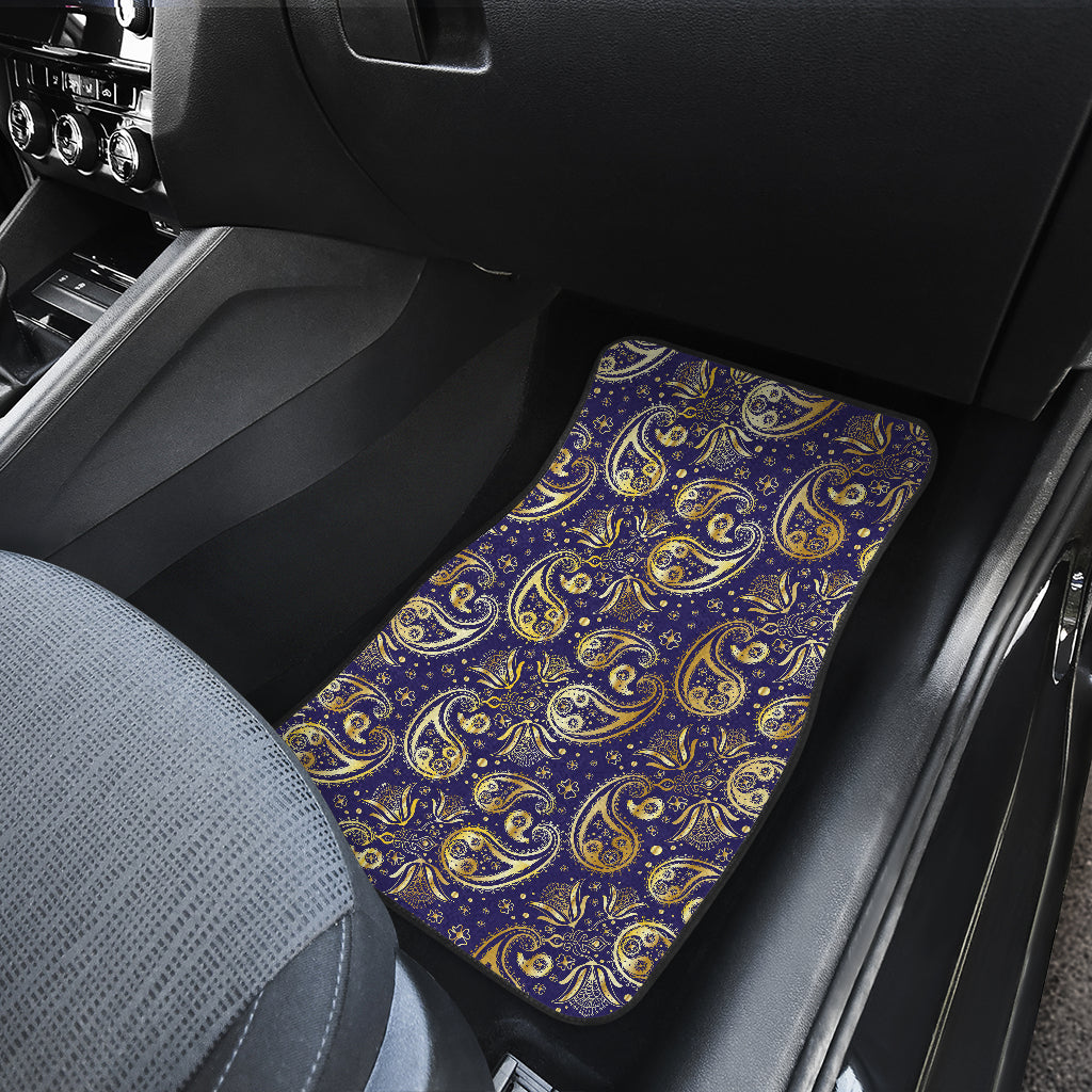 Paisley Blue Yellow Design Print Car Floor Mats Front Back
