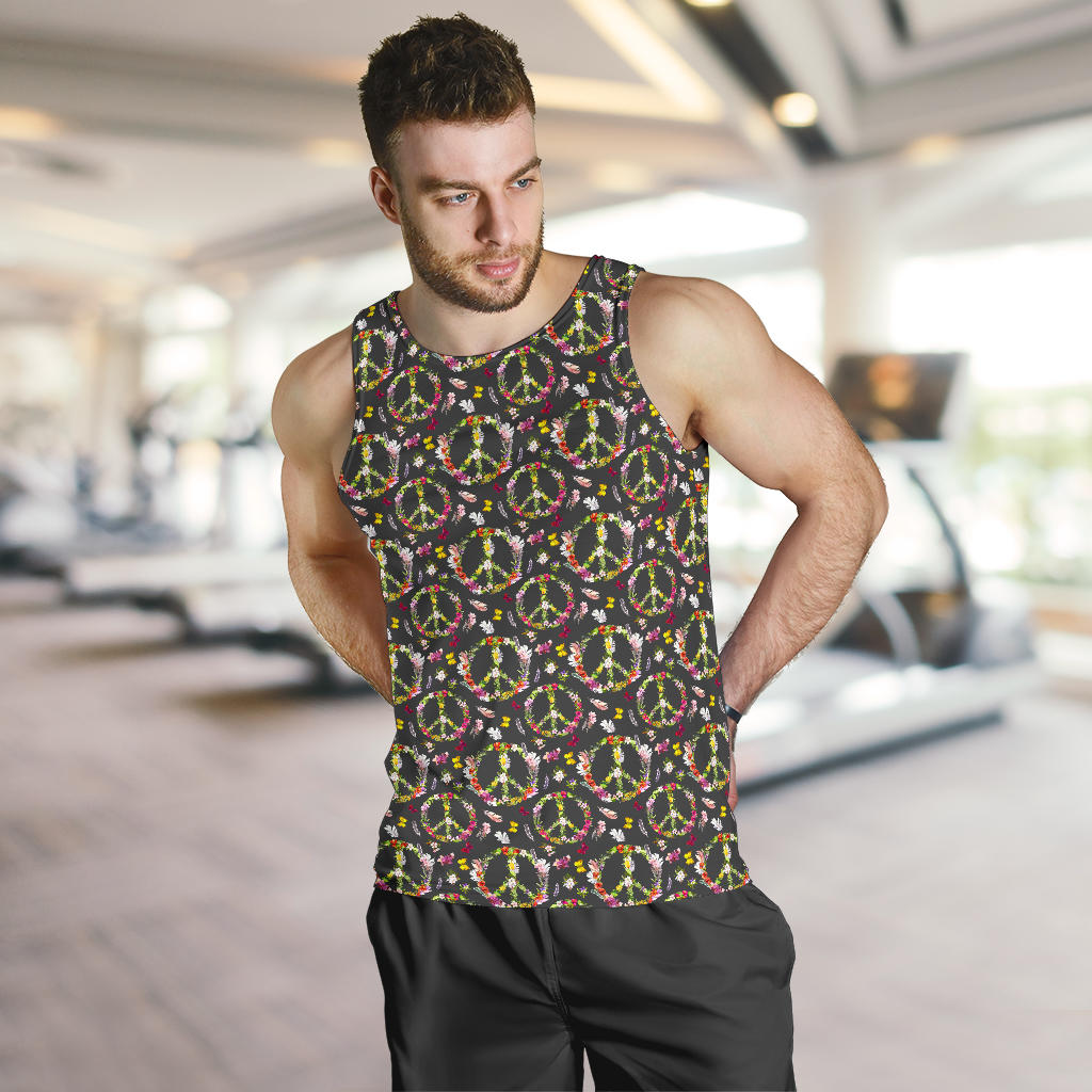 Peace Sign flowers Design Print Men Tank Top