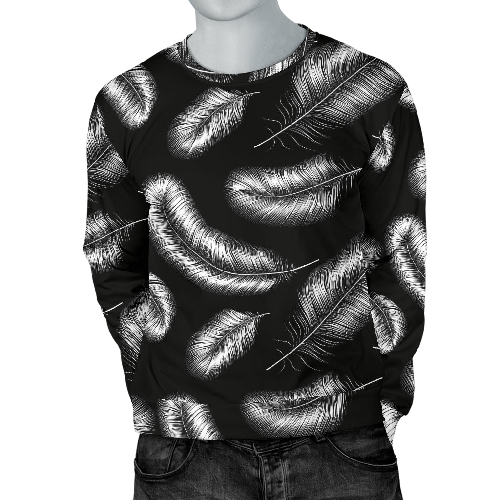 Feather Black White Design Print Men Long Sleeve Sweatshirt