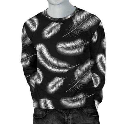 Feather Black White Design Print Men Long Sleeve Sweatshirt