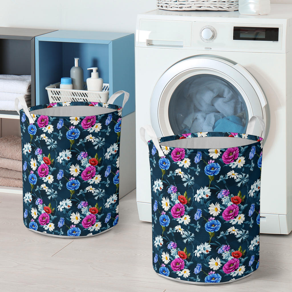 Floral Blue Themed Print Laundry Basket