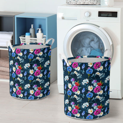 Floral Blue Themed Print Laundry Basket