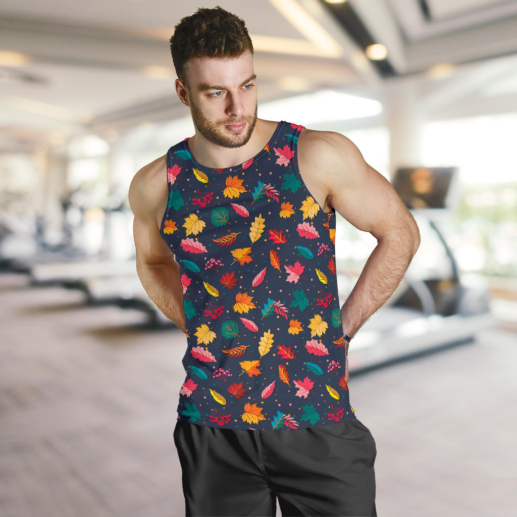 Elm Leave Colorful Print Pattern Men Tank Top