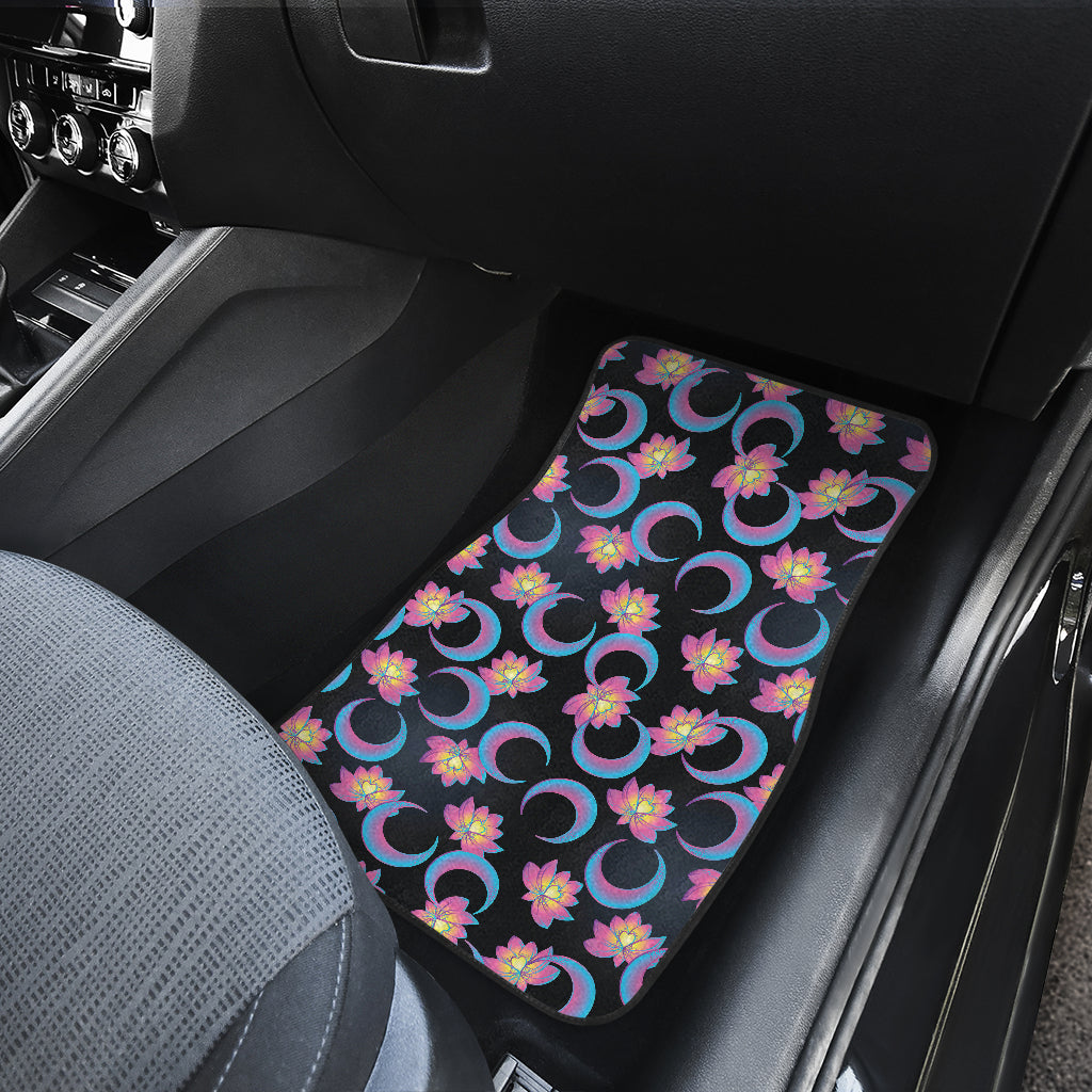 Lotus with Moon Pink Print Themed Car Floor Mats Front Back