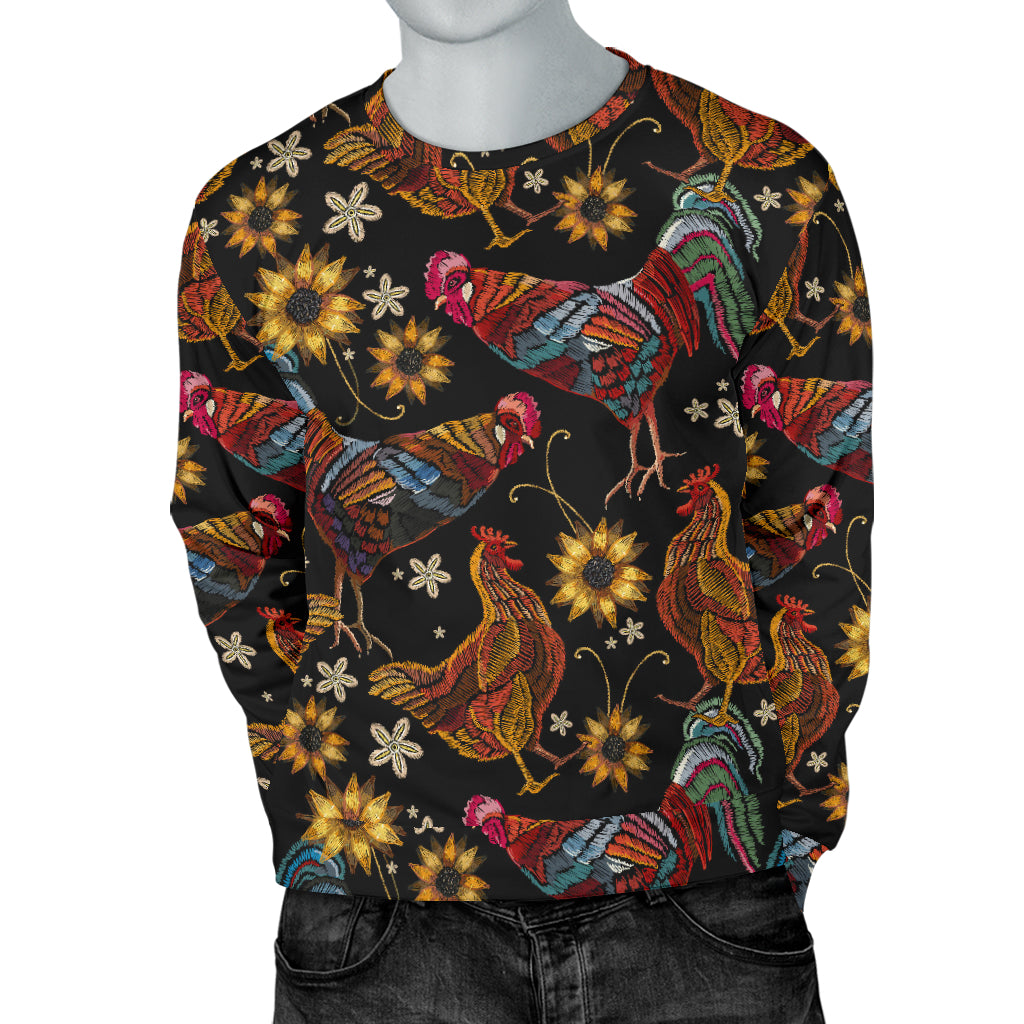 Chicken Embroidery Style Men Long Sleeve Sweatshirt