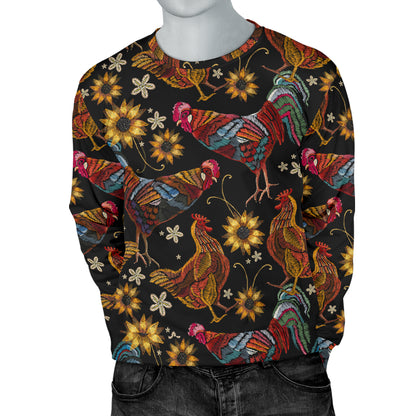 Chicken Embroidery Style Men Long Sleeve Sweatshirt
