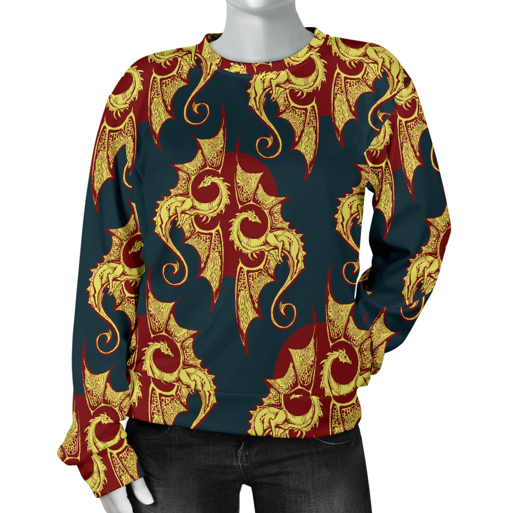 Dragons Gold Design Pattern Women Long Sleeve Sweatshirt