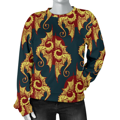 Dragons Gold Design Pattern Women Long Sleeve Sweatshirt