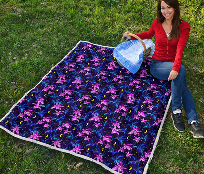 Palm Tree Night Scene Design Print Quilt Bedspread