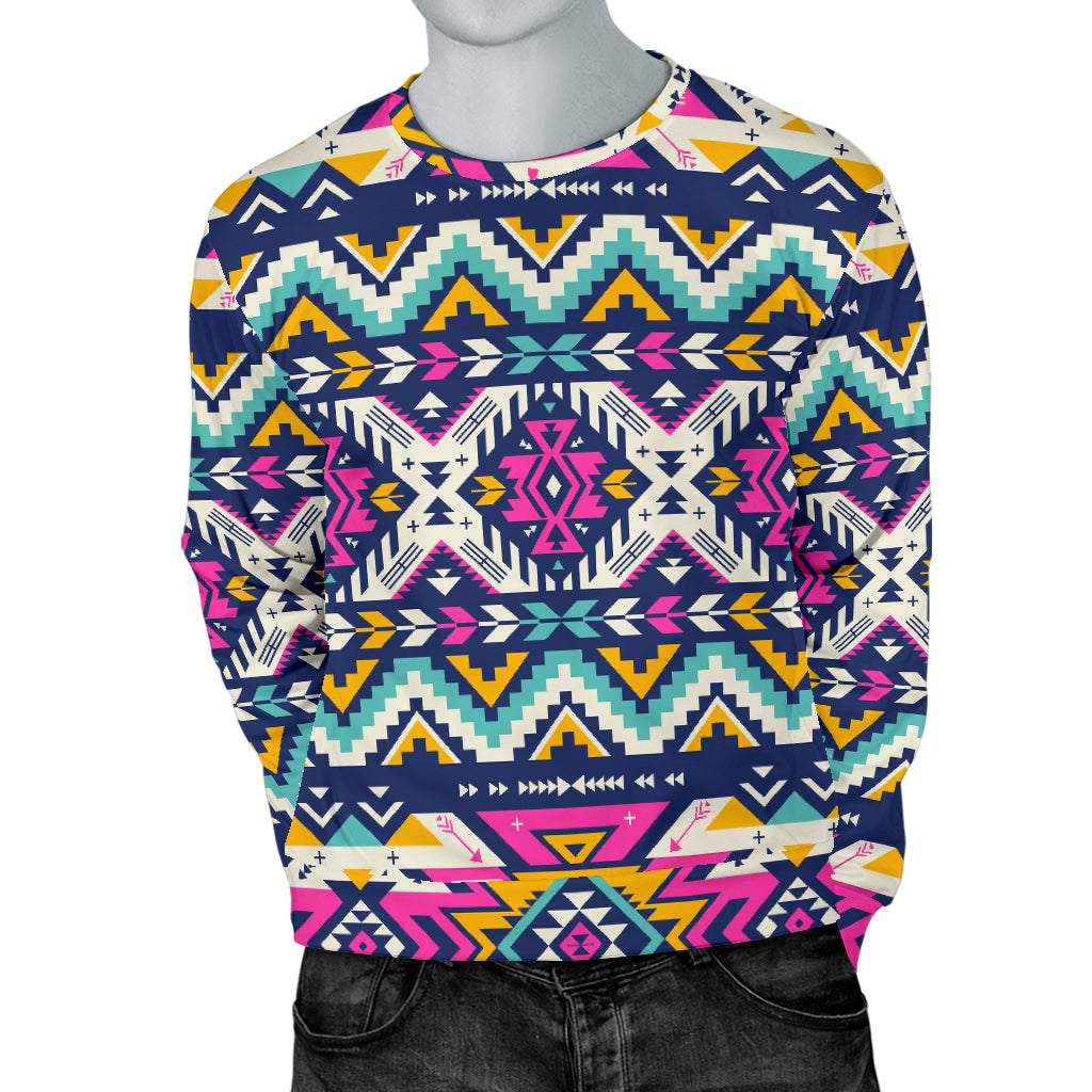 Aztec Pink Geometric Print Pattern Men Long Sleeve Sweatshirt