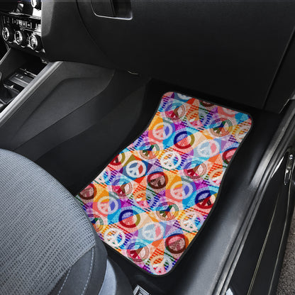 Peace Sign Patchwork Design Print Car Floor Mats Front Back