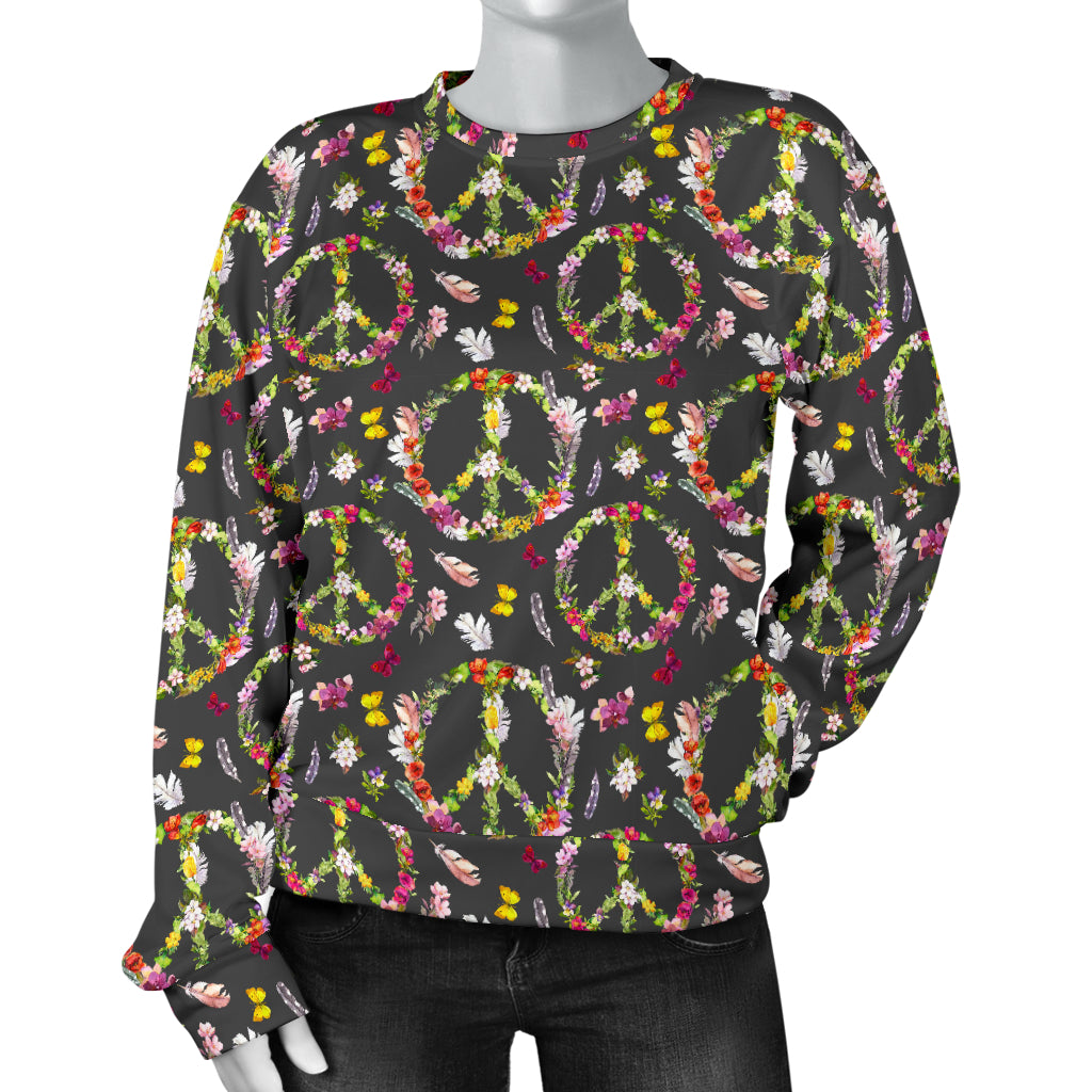Peace Sign flowers Design Print Women Long Sleeve Sweatshirt