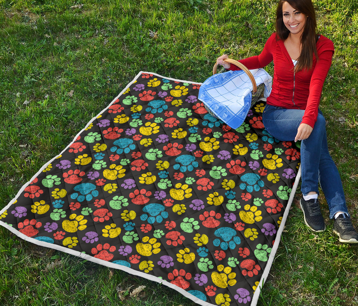 Paw Colorful Print Quilt Bedspread