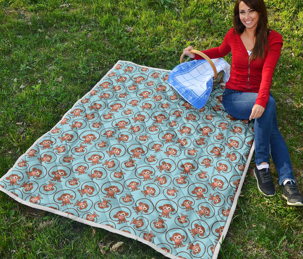 Monkey Cute Design Themed Print Quilt Bedspread