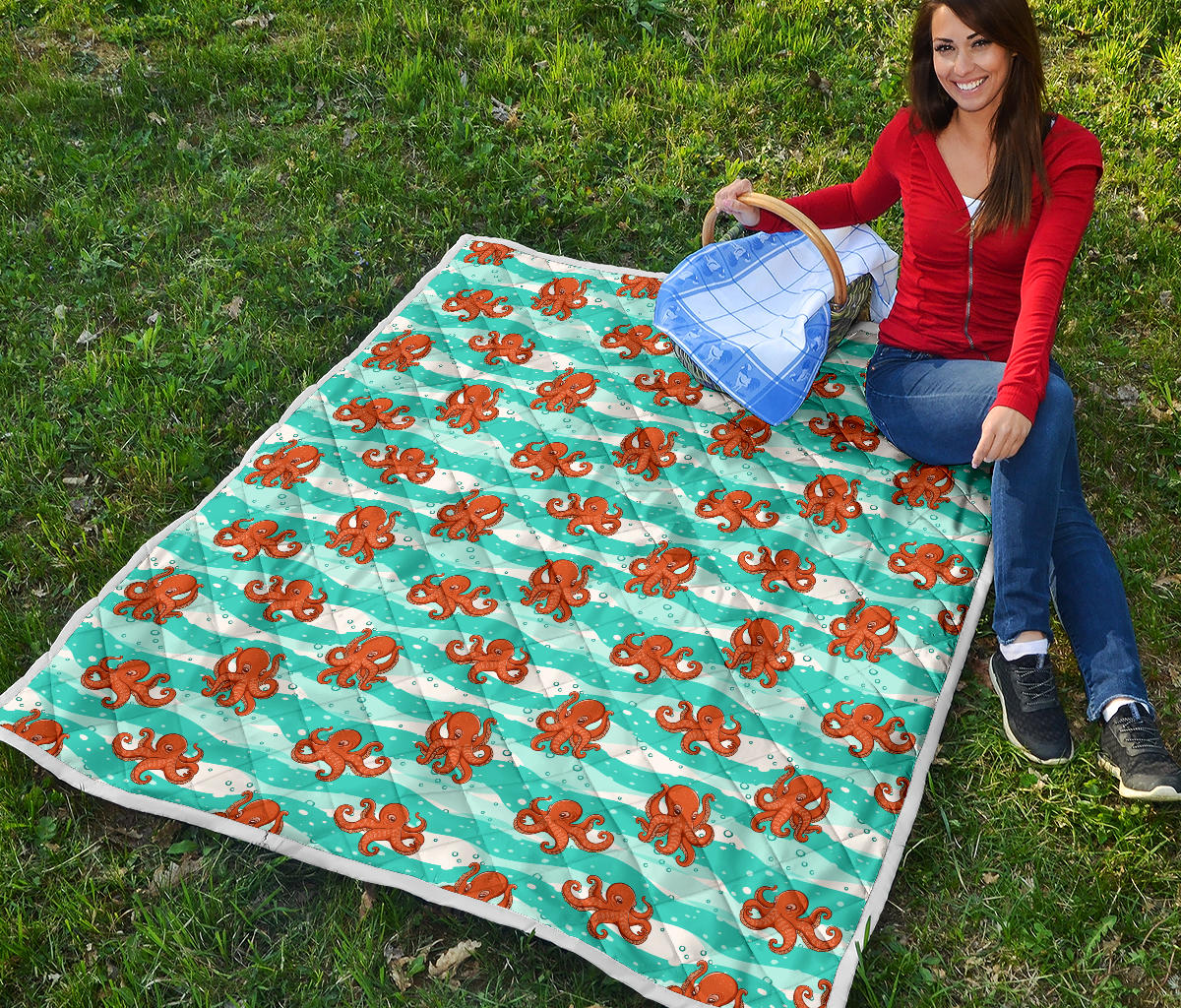 Octopus Cute Design Print Themed Quilt Bedspread