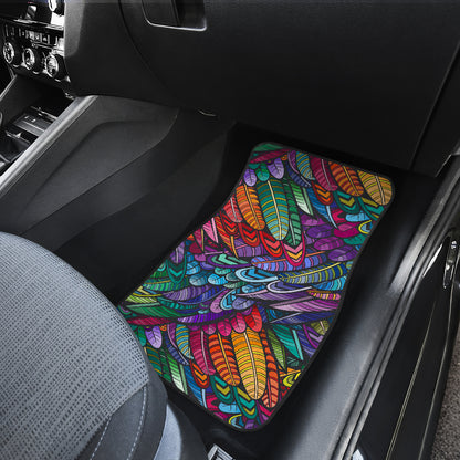 Feather Multicolor Design Print Car Floor Mats Front Back