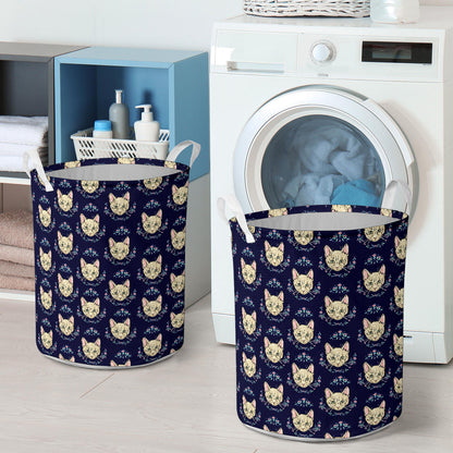 Cat Head with flower Print Pattern Laundry Basket