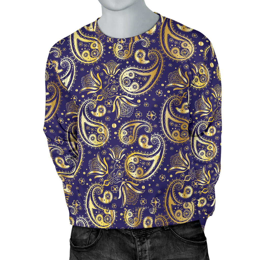 Paisley Blue Yellow Design Print Men Long Sleeve Sweatshirt
