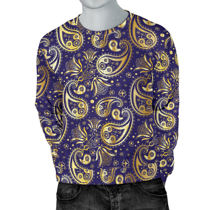 Paisley Blue Yellow Design Print Men Long Sleeve Sweatshirt