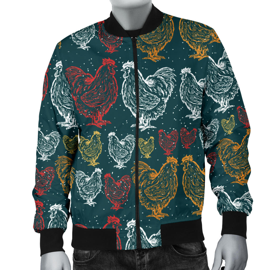 Rooster Hand Draw Design Men Bomber Jacket