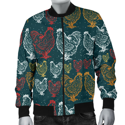 Rooster Hand Draw Design Men Bomber Jacket