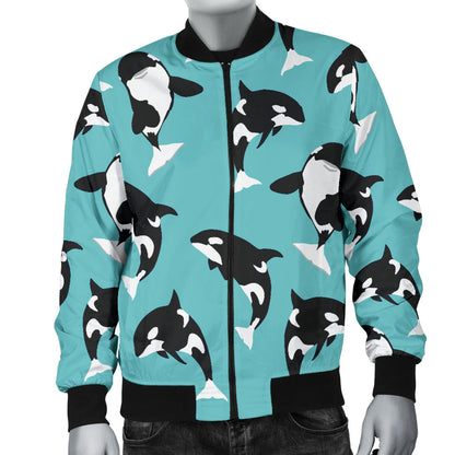 Whale Action Design Themed Print Men Bomber Jacket