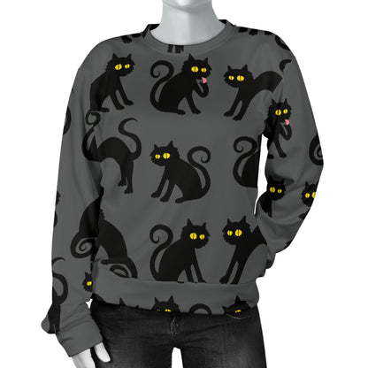 Black Cat Cute Print Pattern Women Long Sleeve Sweatshirt