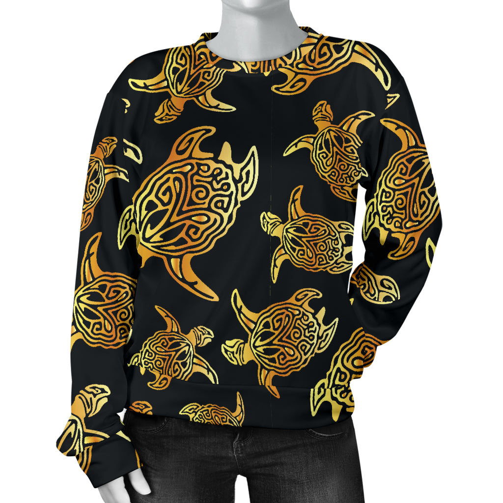 Gold Tribal Turtle Polynesian Themed Women Long Sleeve Sweatshirt