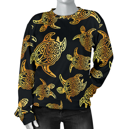Gold Tribal Turtle Polynesian Themed Women Long Sleeve Sweatshirt