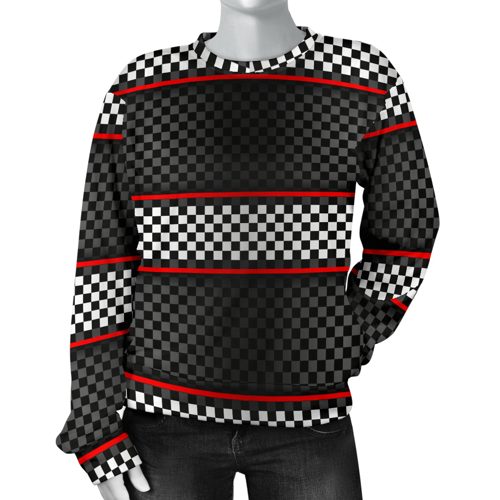 Checkered Flag Red Line Style Women Long Sleeve Sweatshirt