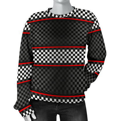Checkered Flag Red Line Style Women Long Sleeve Sweatshirt