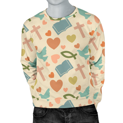 Christian Symbol Pattern Men Long Sleeve Sweatshirt