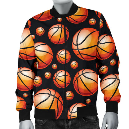 Basketball Black Background Pattern Men Bomber Jacket
