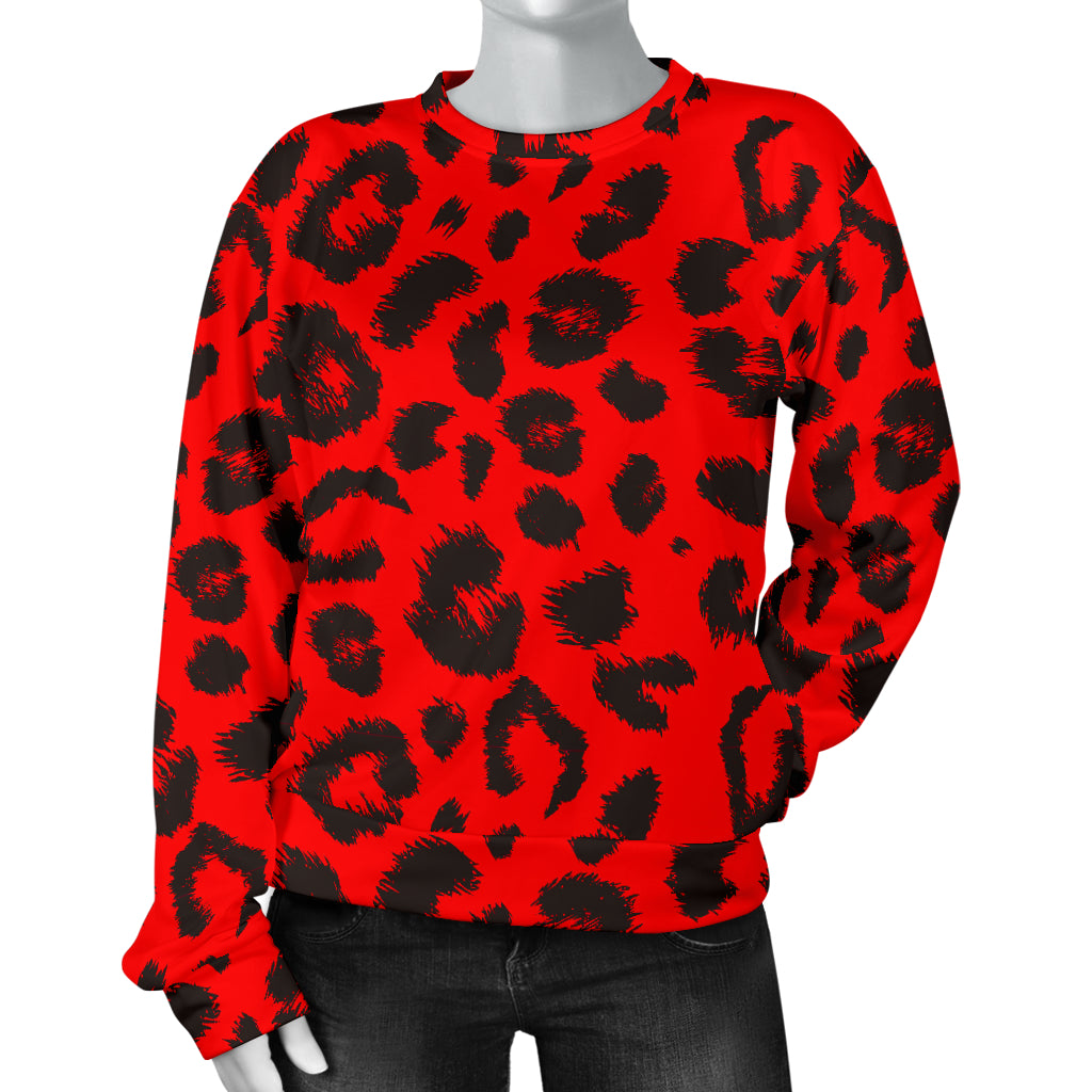 Leopard Red Skin Print Women Long Sleeve Sweatshirt
