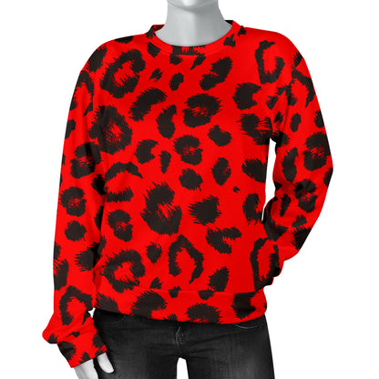 Leopard Red Skin Print Women Long Sleeve Sweatshirt