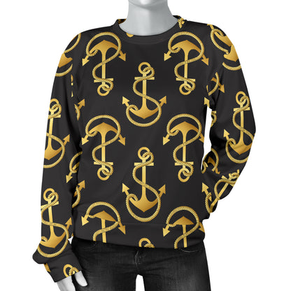 Anchor Gold Pattern Women Long Sleeve Sweatshirt
