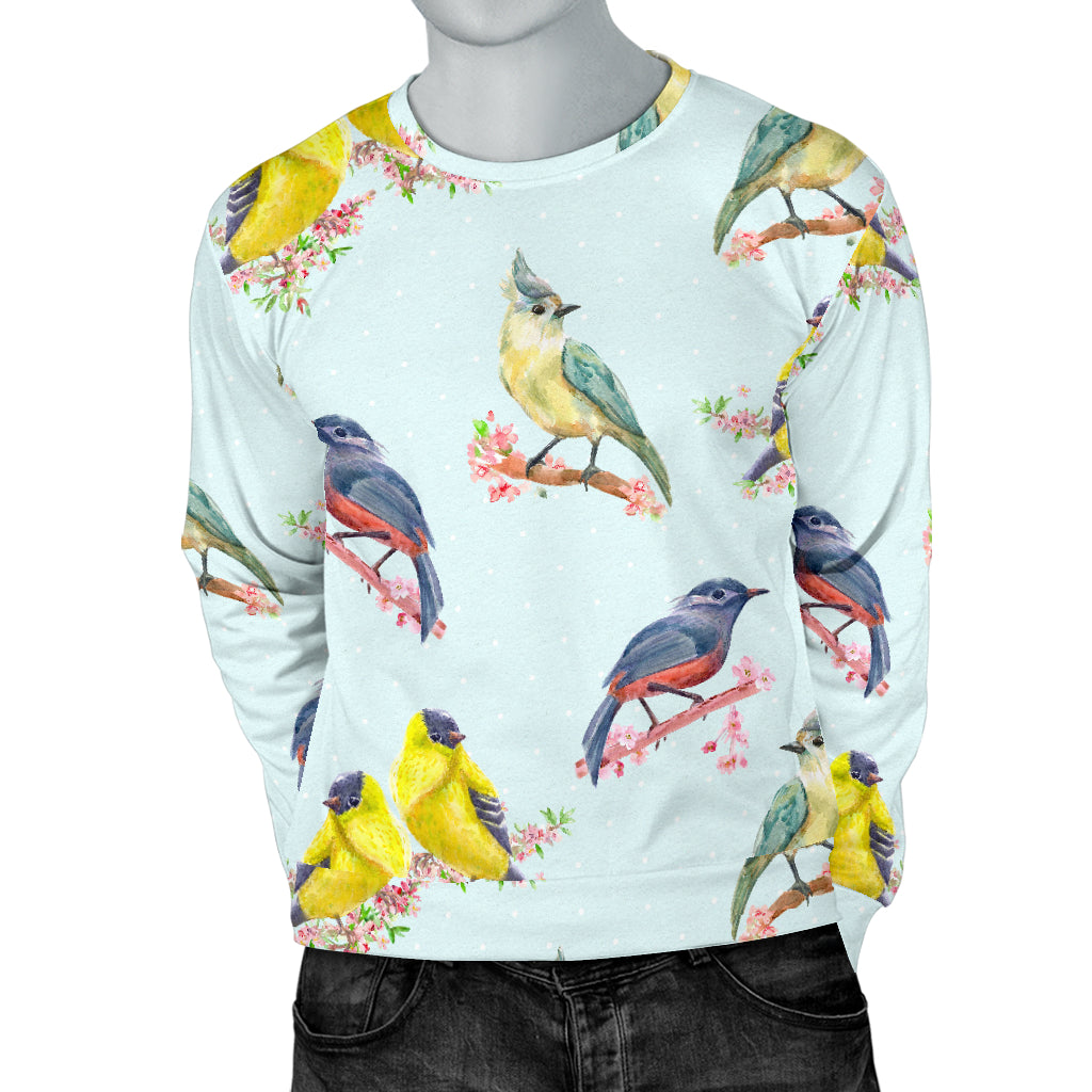 Bird Sweet Themed Print Pattern Men Long Sleeve Sweatshirt