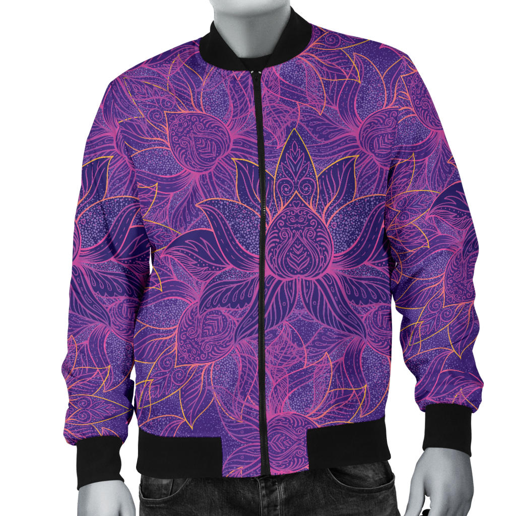 Bohemian Lotus Mandala Style Men Bomber Jacket