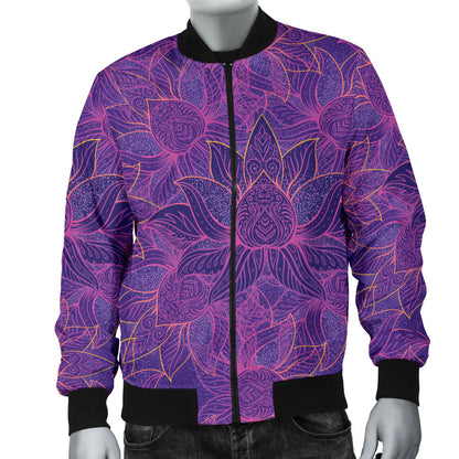 Bohemian Lotus Mandala Style Men Bomber Jacket
