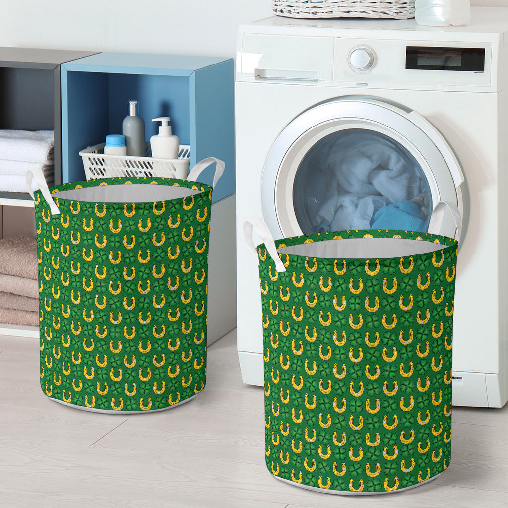 Shamrock Horseshoes Print Pattern Laundry Basket