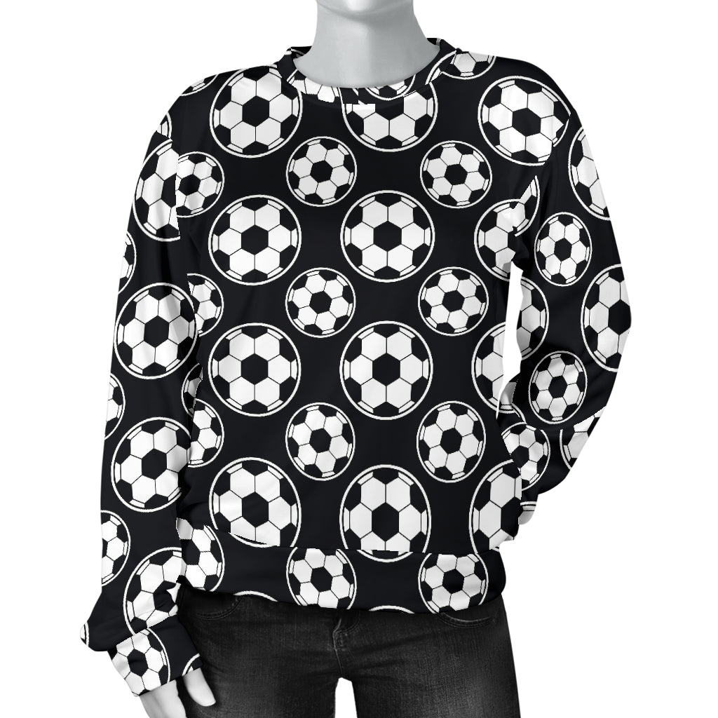 Soccer Ball Black Print Pattern Women Long Sleeve Sweatshirt