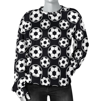 Soccer Ball Black Print Pattern Women Long Sleeve Sweatshirt