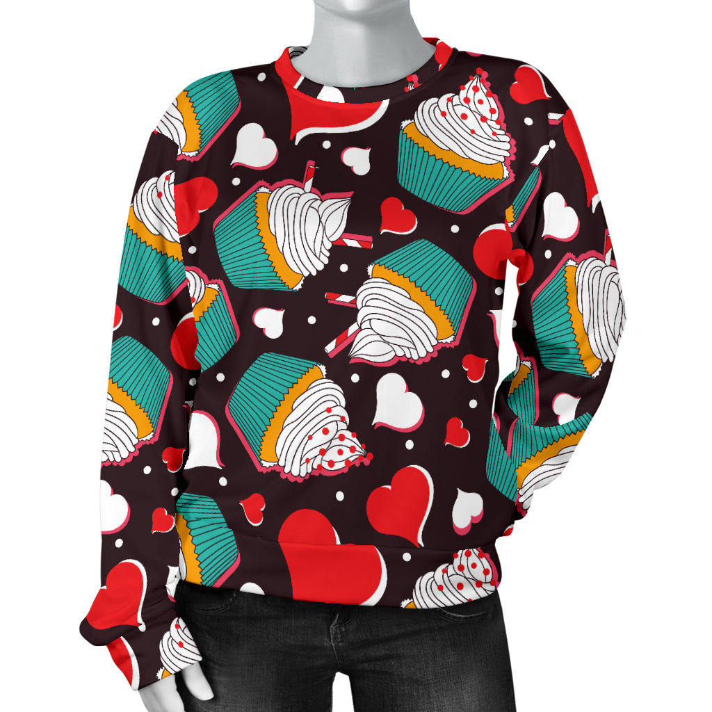 Cupcakes Heart Print Pattern Women Long Sleeve Sweatshirt