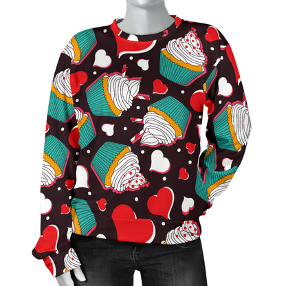 Cupcakes Heart Print Pattern Women Long Sleeve Sweatshirt